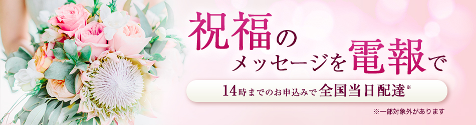 【祝福のメッセージを電報で。】結婚のお祝い電報特集。人気のハローキティのぬいぐるみなど。３日前のお申込みで税抜価格から150円割引