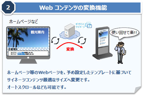 2 Web Rec̕ϊ@\
z[y[WWeby[WA\ߐݒ肵ev[gɊÂ
TCl[WRecœKȃTCY֕ύXłB
I[gXN[Ȃǂ\łB