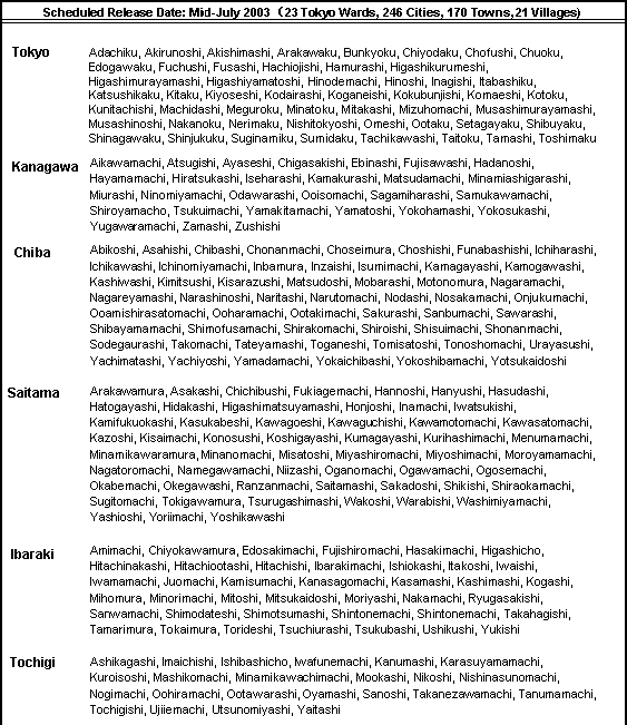 Scheduled Release Date: Mid-July 2003 i23 Tokyo Wards, 246 Cities, 170 Towns, 21 Villages)
